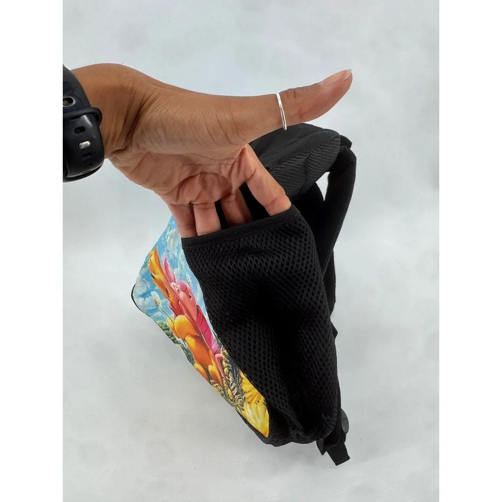 Disney Winnie the Pooh Piglet Dandelion Blue Sky Backpack Black Canvas Bag